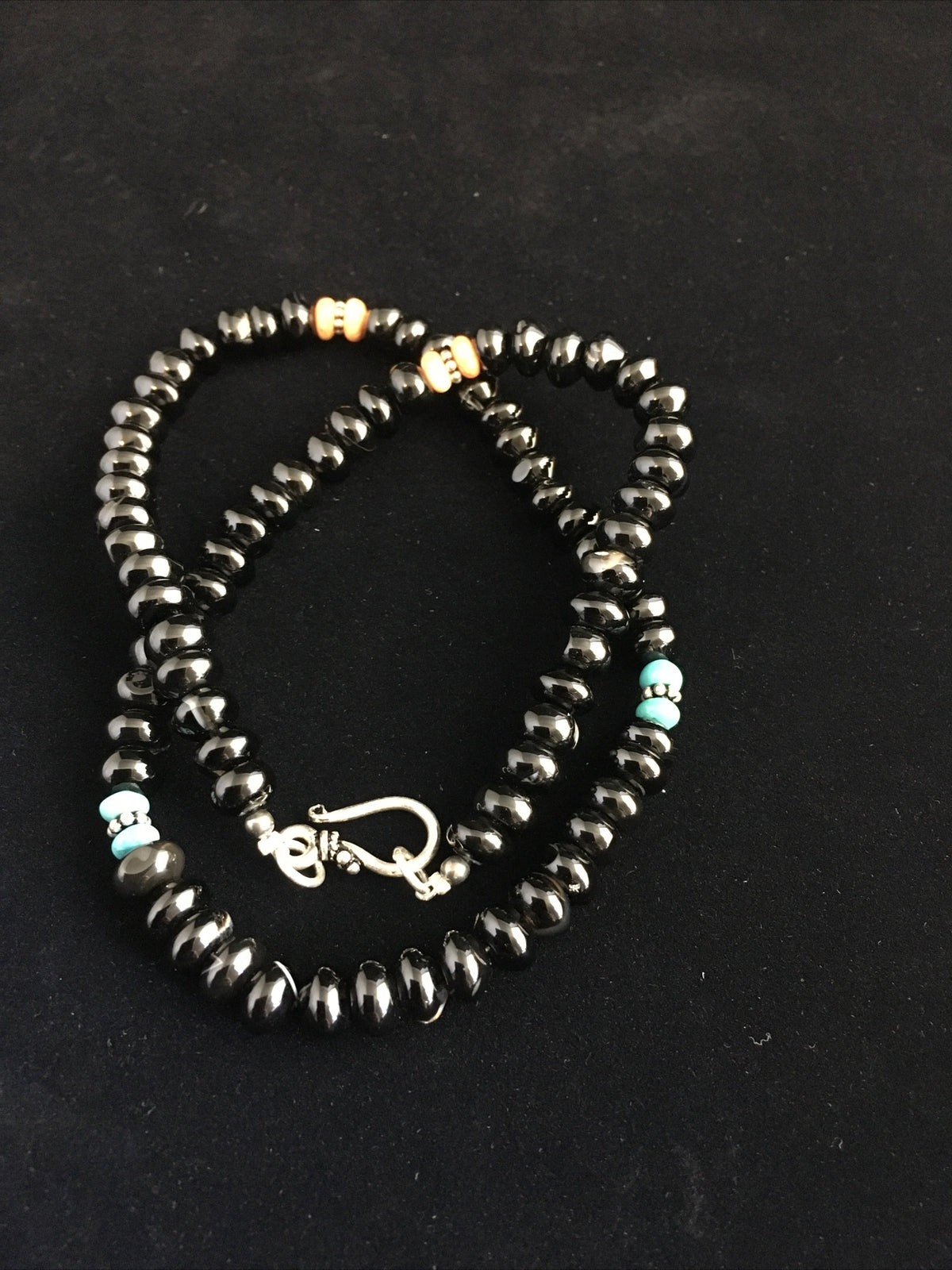 Black Onyx & Turquoise Navajo Sterling Silver Necklace 18" 10022