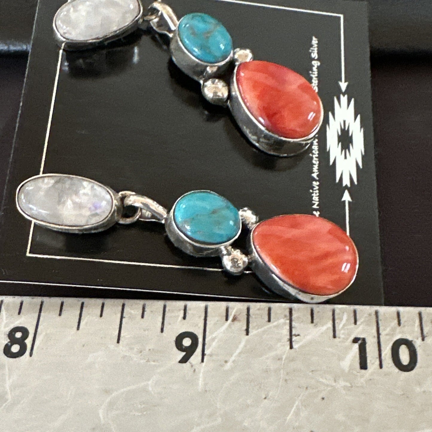 Turquoise Spiny MultiColor Navajo Sterling Silver Inlay Earrings 18353