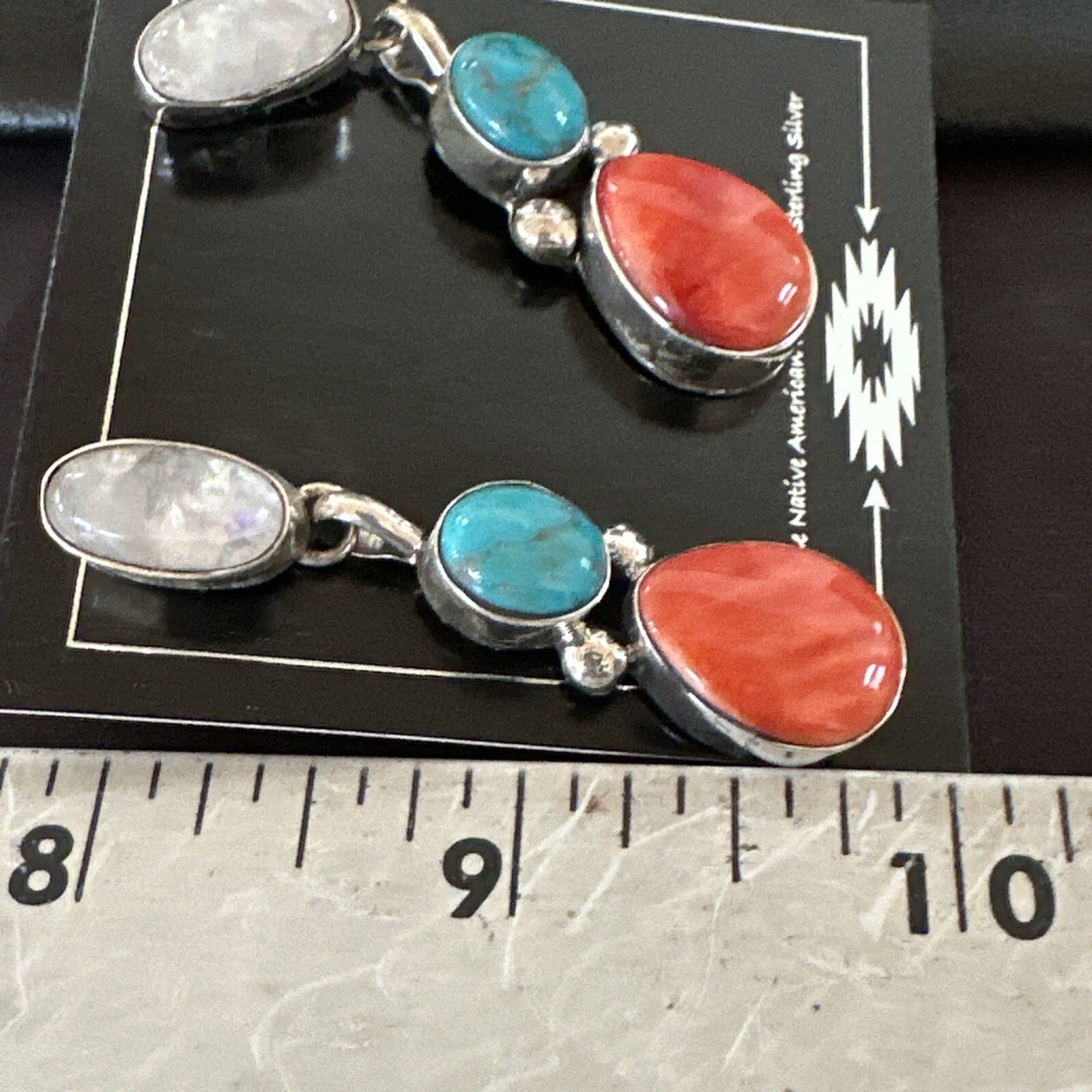 Turquoise Spiny MultiColor Navajo Sterling Silver Inlay Earrings 18353