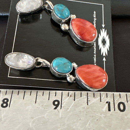 Turquoise Spiny MultiColor Navajo Sterling Silver Inlay Earrings 18353