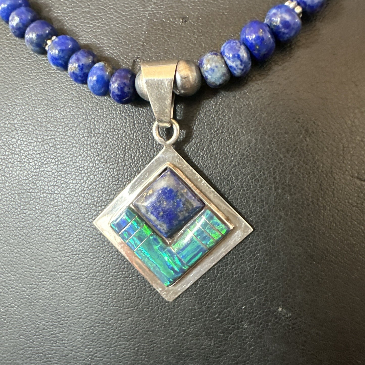 Mens Womens Blue Lapis Opal Navajo Sterling Silver Pendant Necklace 21”18339