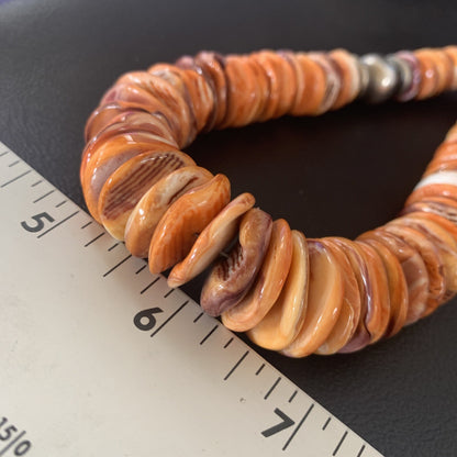Orange Purple Spiny Oyster Navajo Pearls Sterling Silver Necklace 21" 12736