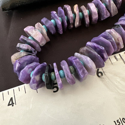 Popular Purple Charoite Blue Turquoise Navajo Sterling Silver Necklace 23” 18053