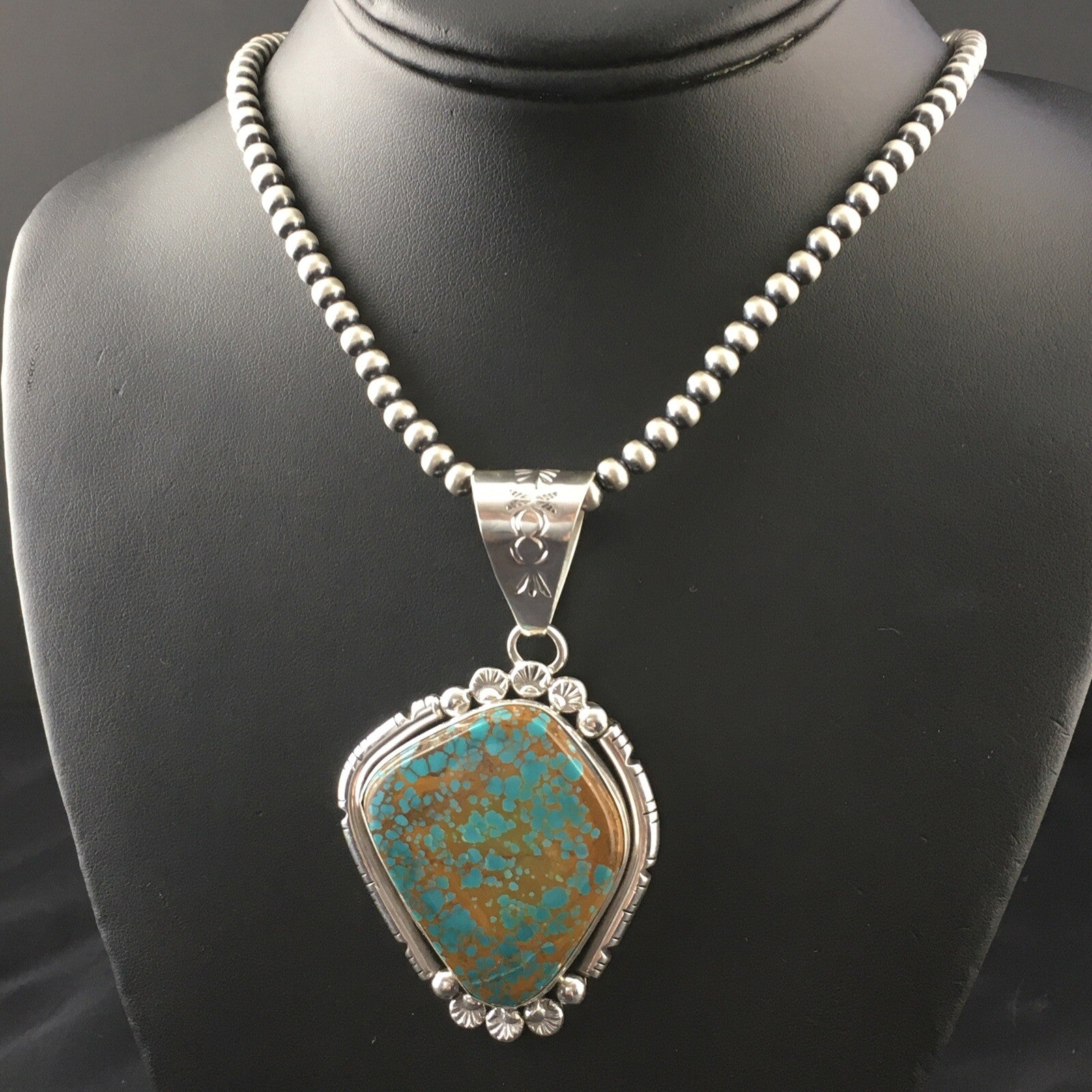 Blue Turquoise#8 Pendant Navajo Pearls Sterling Silver Necklace 17960