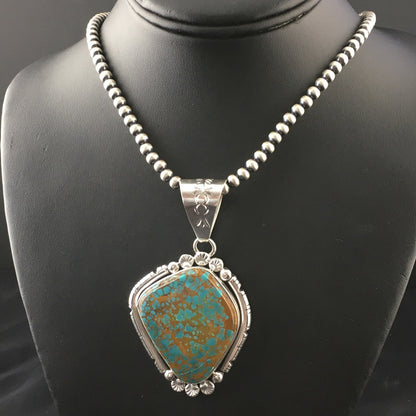 Blue Turquoise#8 Pendant Navajo Pearls Sterling Silver Necklace 17960