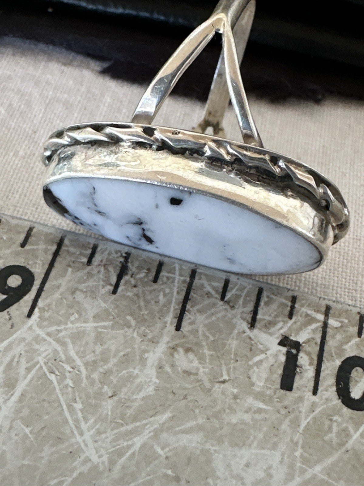 Navajo White Buffalo Turquoise Ring Sterling Silver Sz 8.5 19766