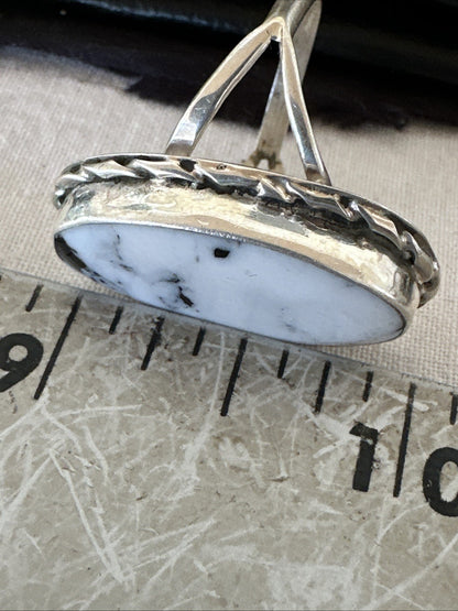 Navajo White Buffalo Turquoise Ring Sterling Silver Sz 8.5 19766