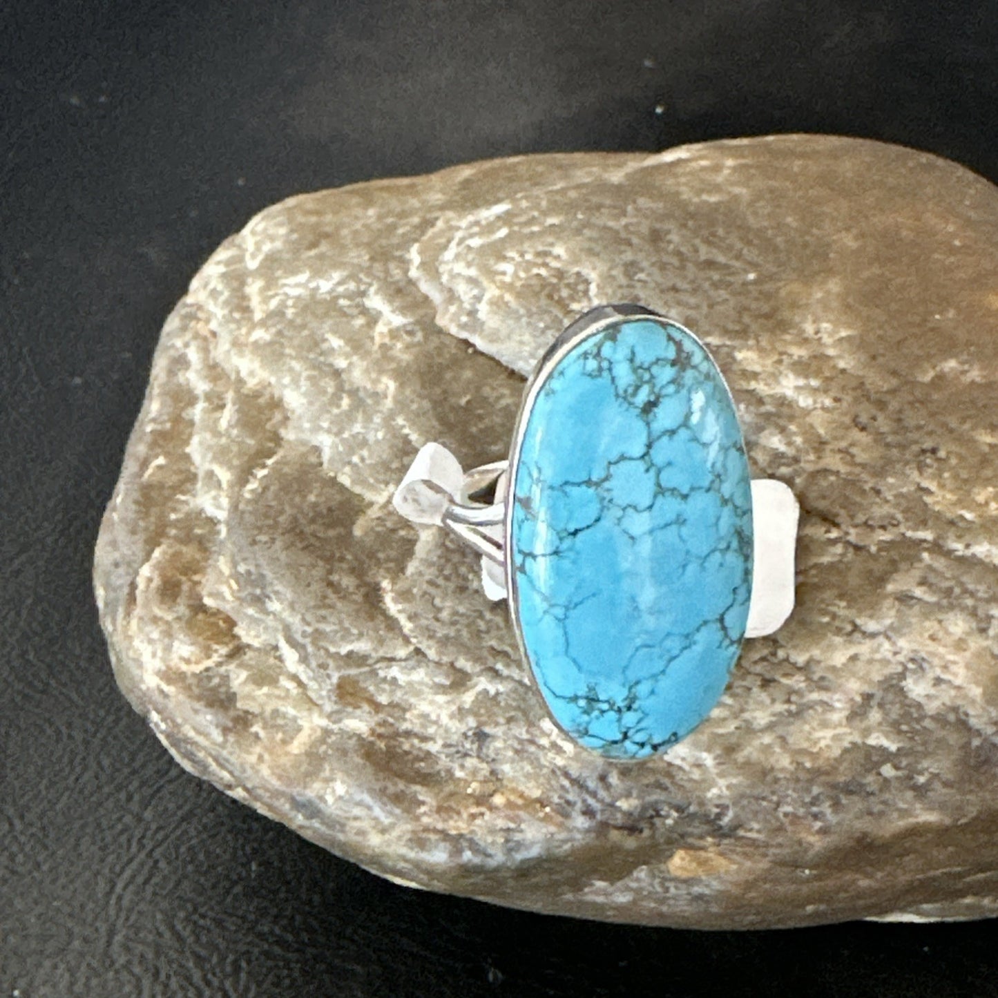 Blue Turquoise#8 Southwestern Sterling Silver Ring Size 8 19749