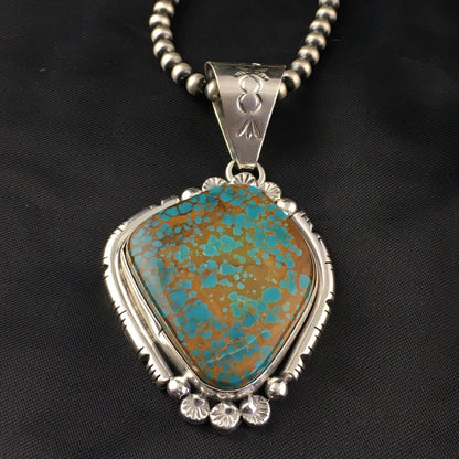 Blue Turquoise#8 Pendant Navajo Pearls Sterling Silver Necklace 17960