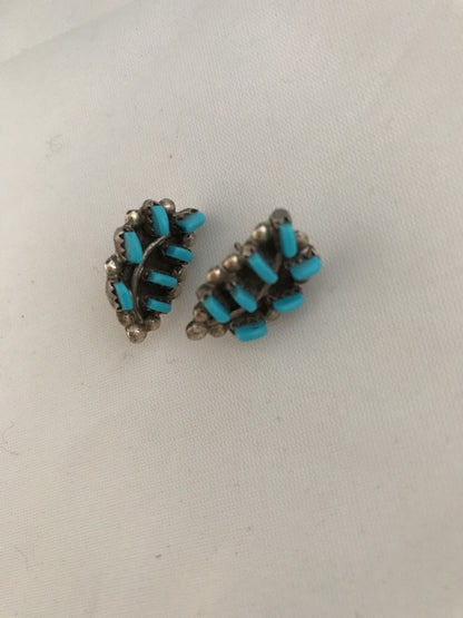 Turquoise Petite Point Zuni Sterling Silver Earrings 01607