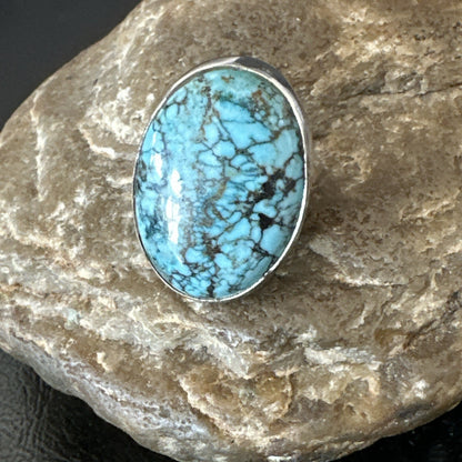 Blue Turquoise#8 Southwestern Sterling Silver Ring Size 8 19743