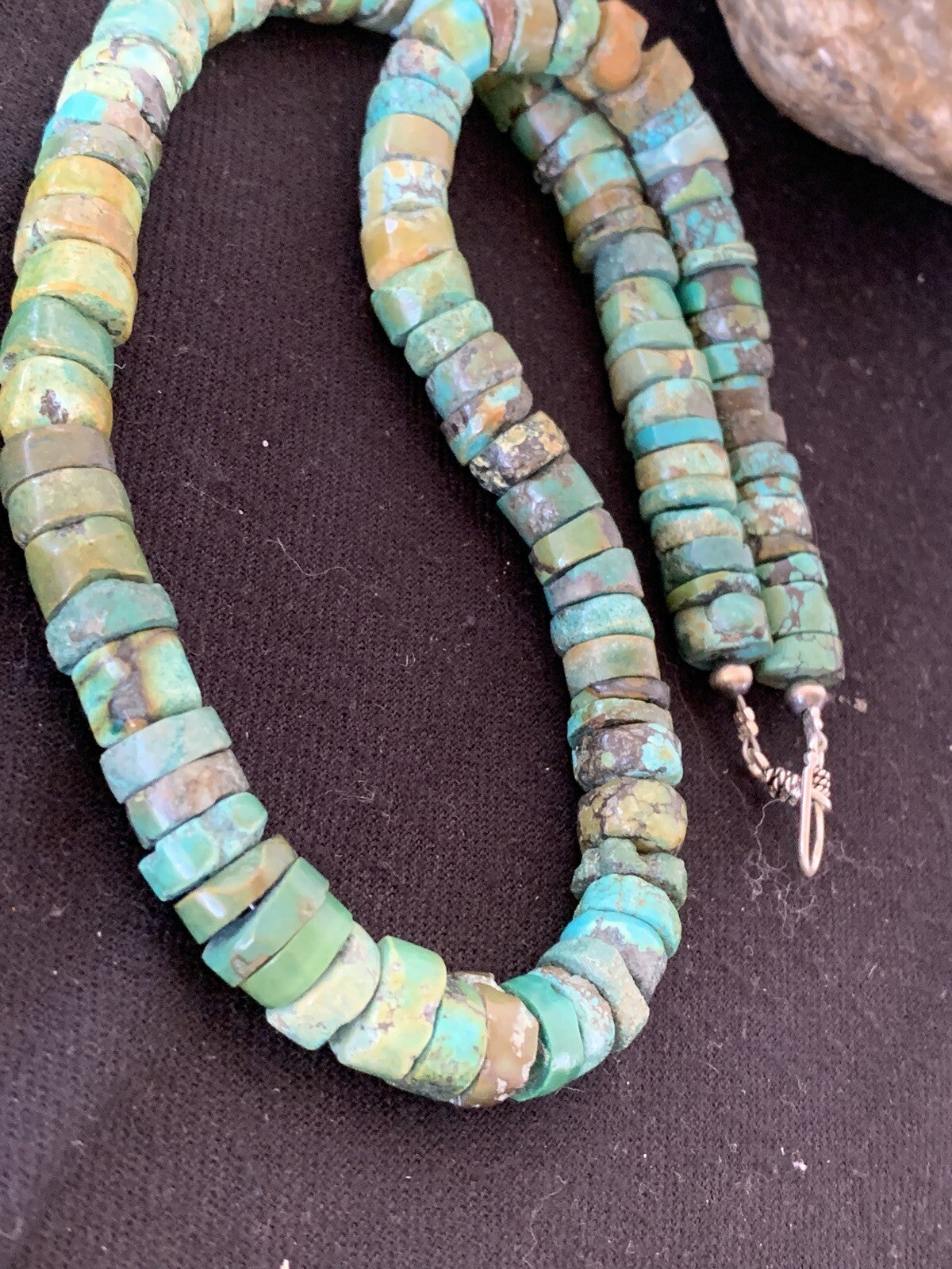Native Navajo Sterling Silver Turquoise 10 mm Heishi Bead Necklace 369