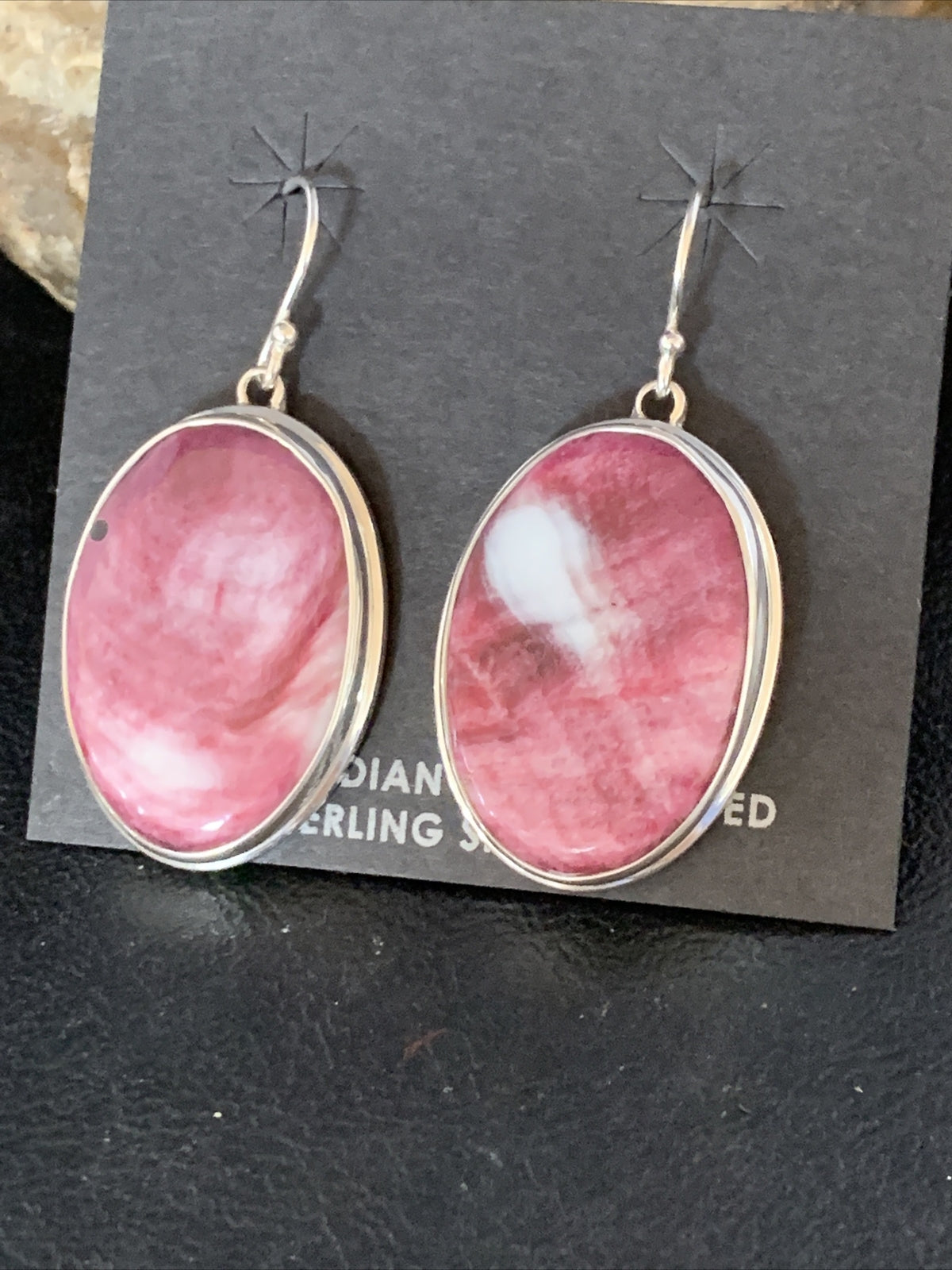 Native Purple Spiny Oyster Dangle Earrings Navajo Sterling Silver 1.25" 13787