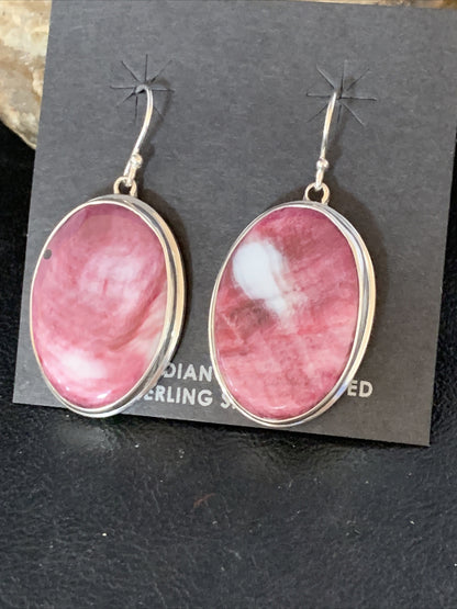Native Purple Spiny Oyster Dangle Earrings Navajo Sterling Silver 1.25" 13787