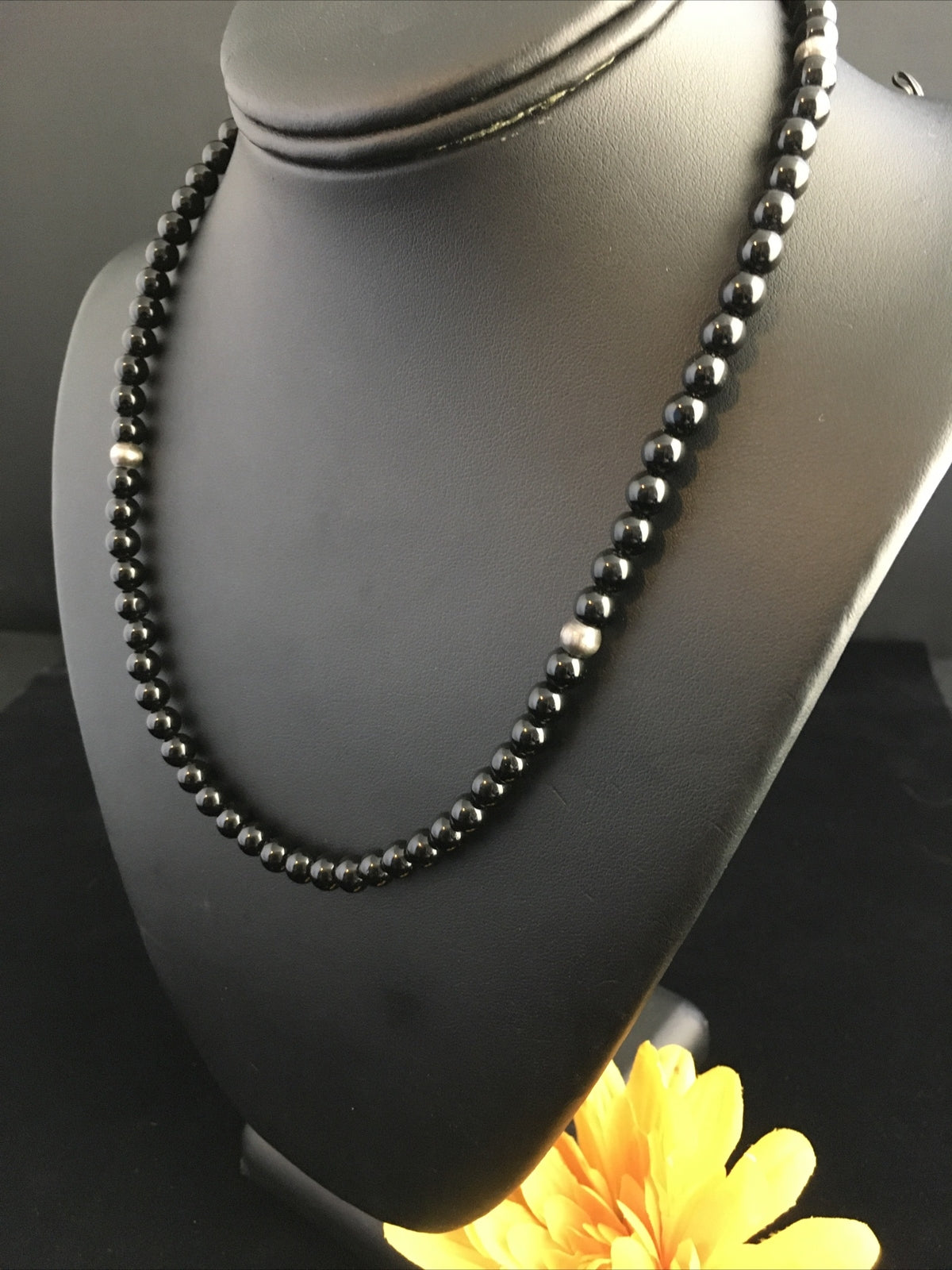 Black Onyx Navajo Sterling Silver Necklace 18” 10026