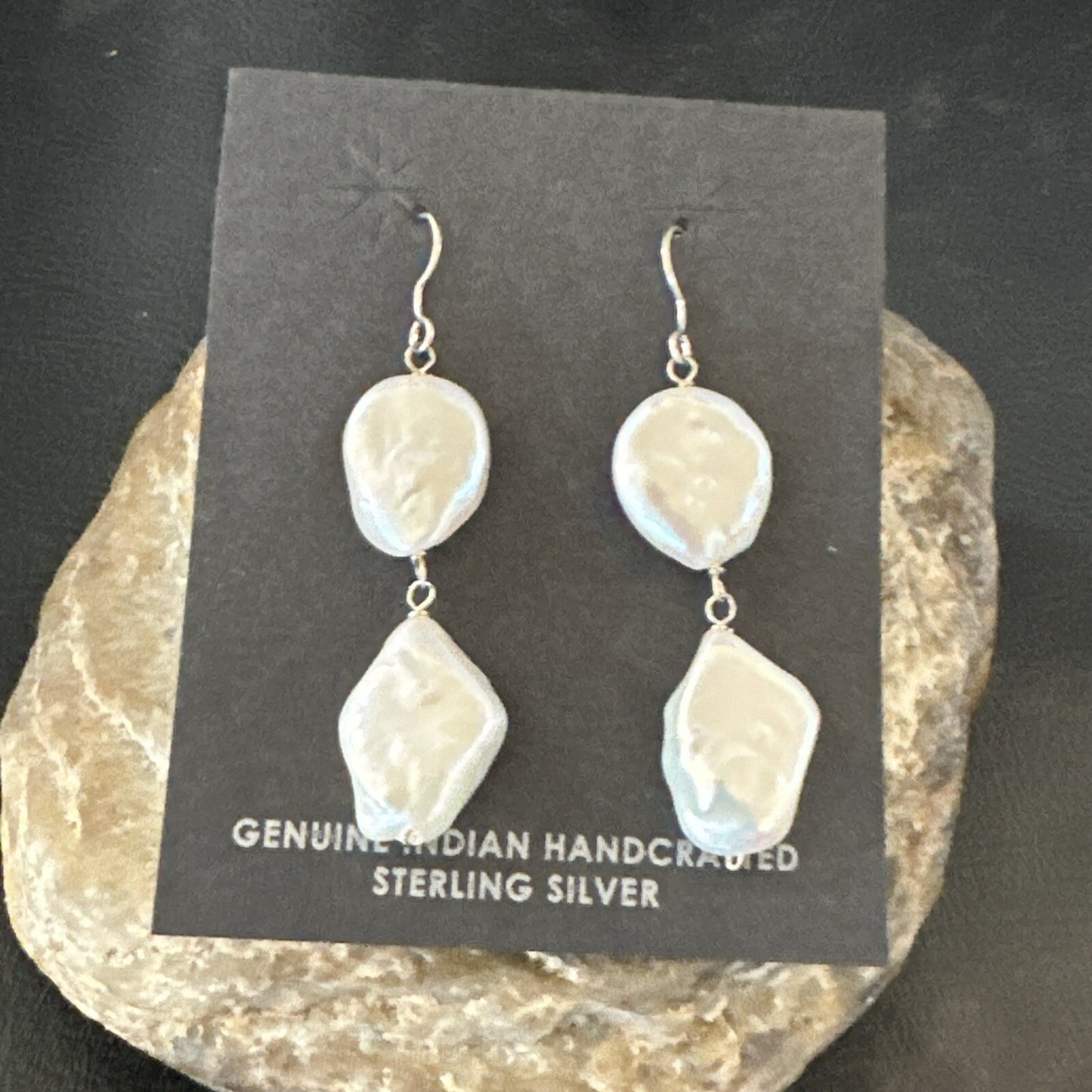 Beautiful White Sterling Silver Freshwater Pearl Dangle Earrings 1.5" 3077