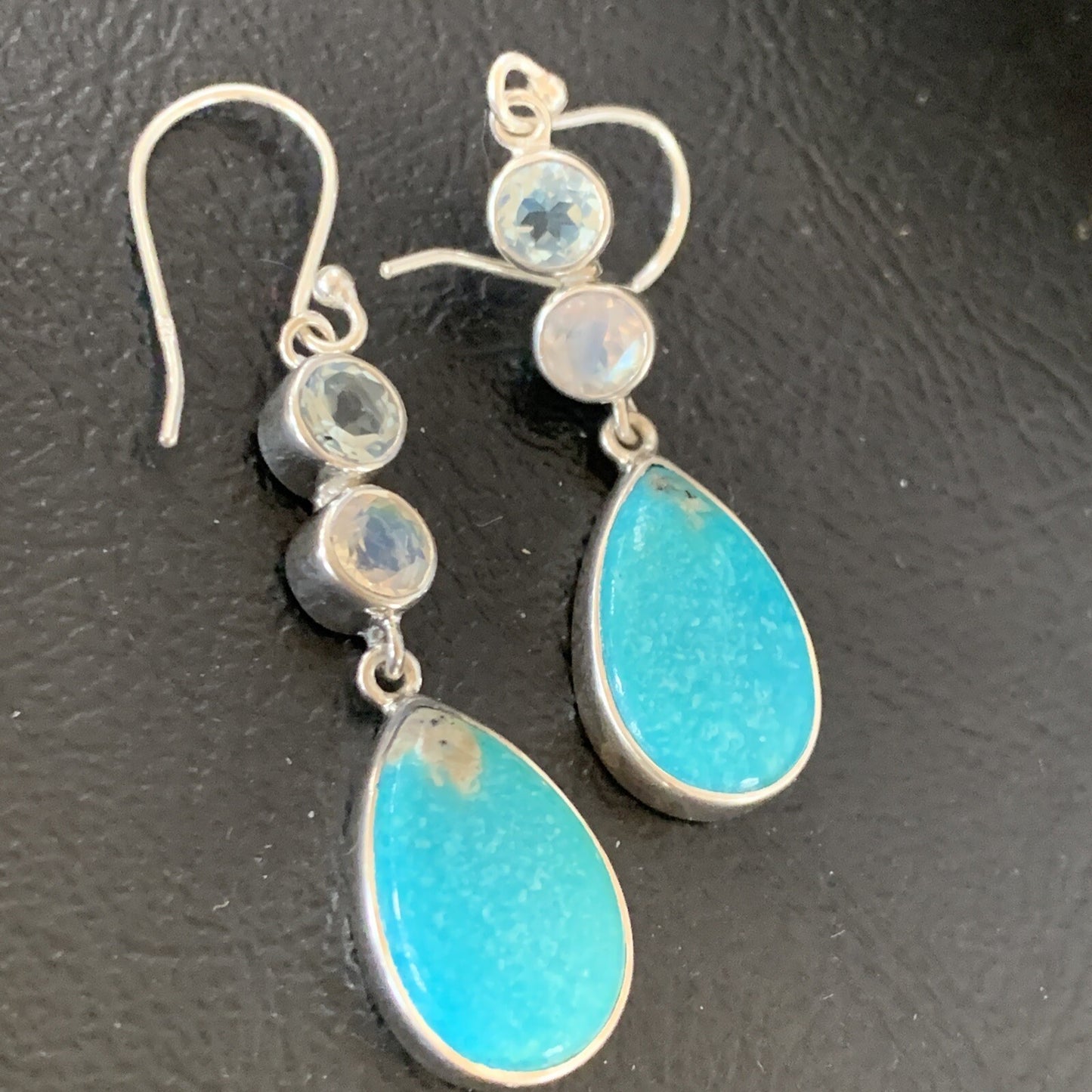 Womens Blue Kingman Turquoise Navajo Sterling Silver Earrings 12035