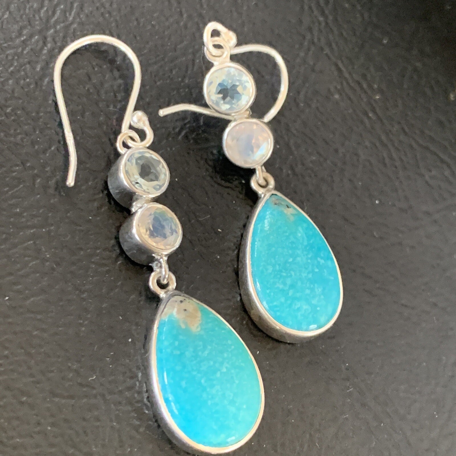 Womens Blue Kingman Turquoise Navajo Sterling Silver Earrings 12035