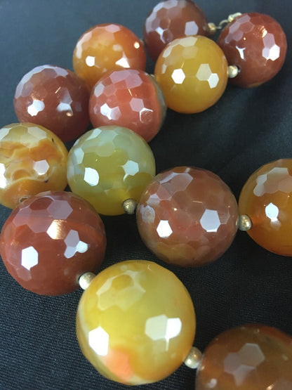 Huge Bold Faceted 24 mm Carnelian Gold Filled Beads Necklace 03693