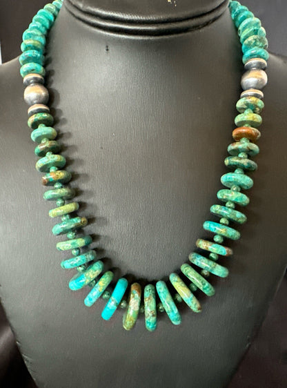 Navajo Graduated Turquoise Sterling Silver Necklace 19” 18421