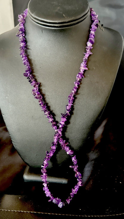 Purple Nugget Amethyst Southwestern Sterling Silver Beads Necklace 26” 18820