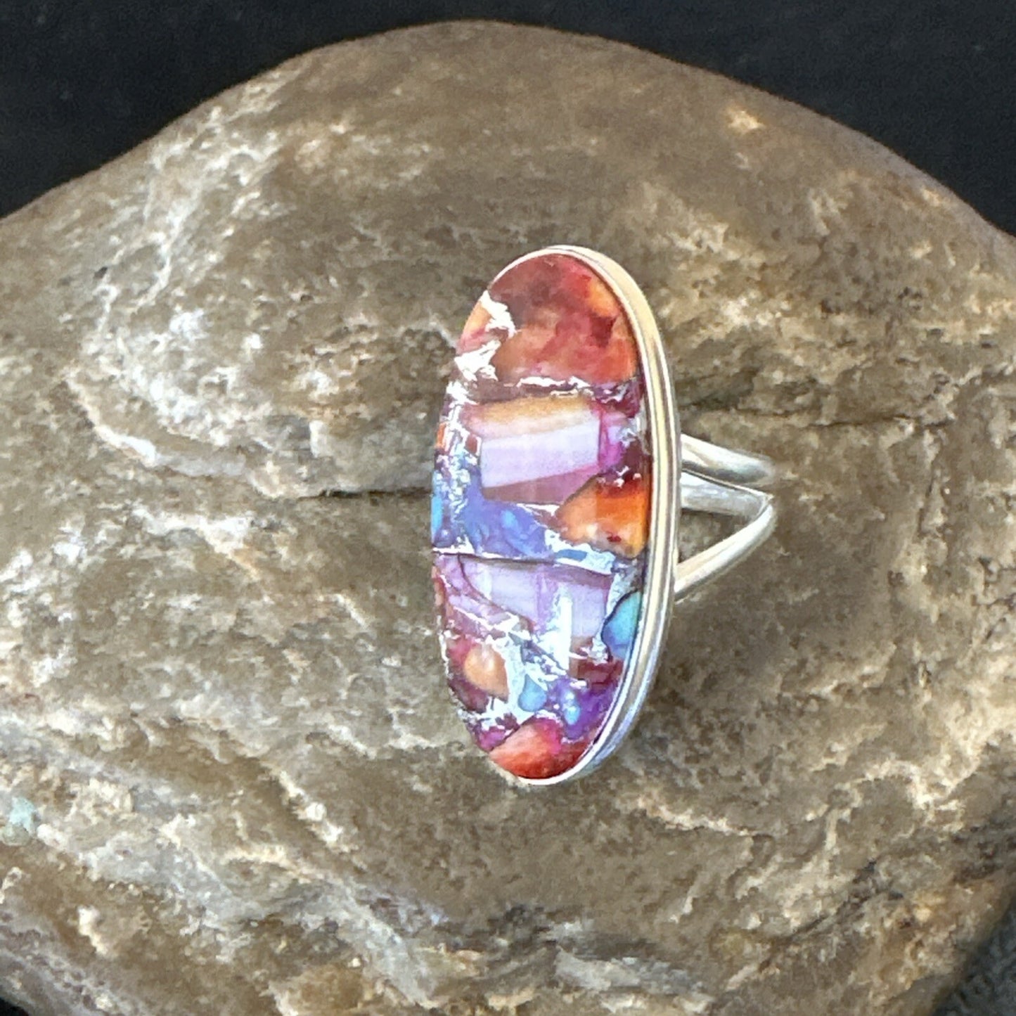 Blue Turquoise Spiny Oyster Southwestern Sterling Silver Ring Size 6 18536