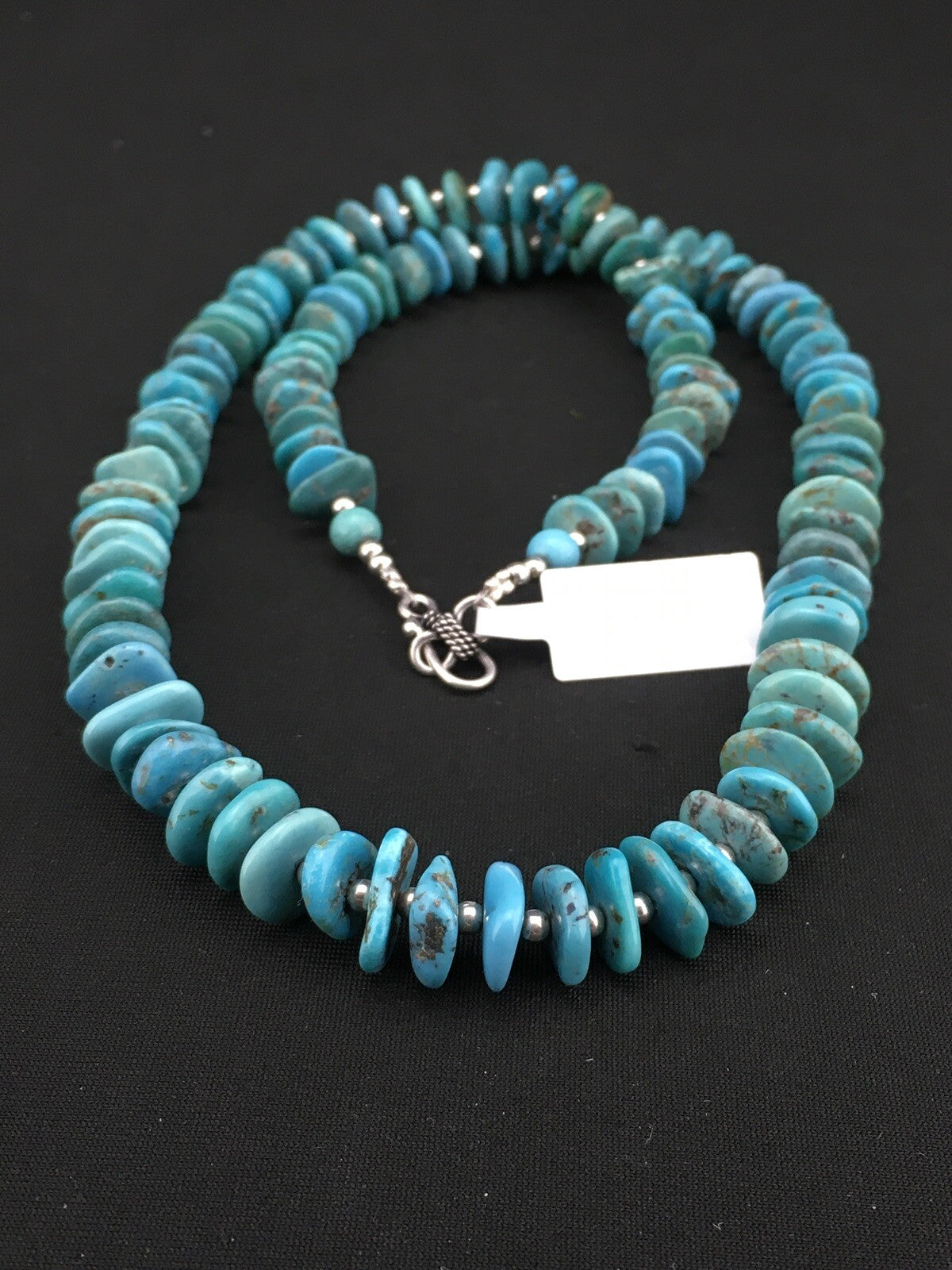Blue Turquoise Graduated Navajo Pearls Sterling Silver Necklace 23" 01348