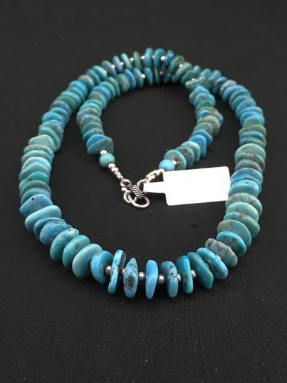 Blue Turquoise Graduated Navajo Pearls Sterling Silver Necklace 23" 01348