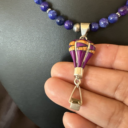 Balloon Orange Spiny Purple Pendant Navajo Sterling Silver Necklace 22" 18345