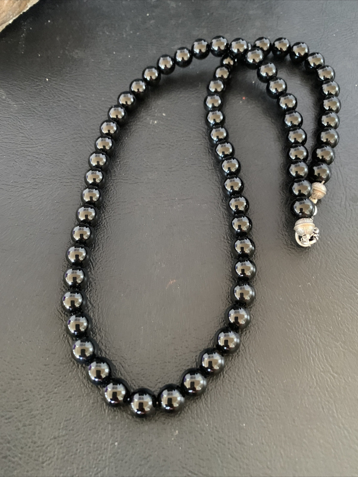 Mens Black Onyx Bead Necklace 22" Navajo Sterling Silver 13109