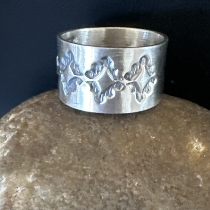 Mens Women Wedding Wide Band Navajo Stamped Sterling Silver Ring Size 9.5 17994