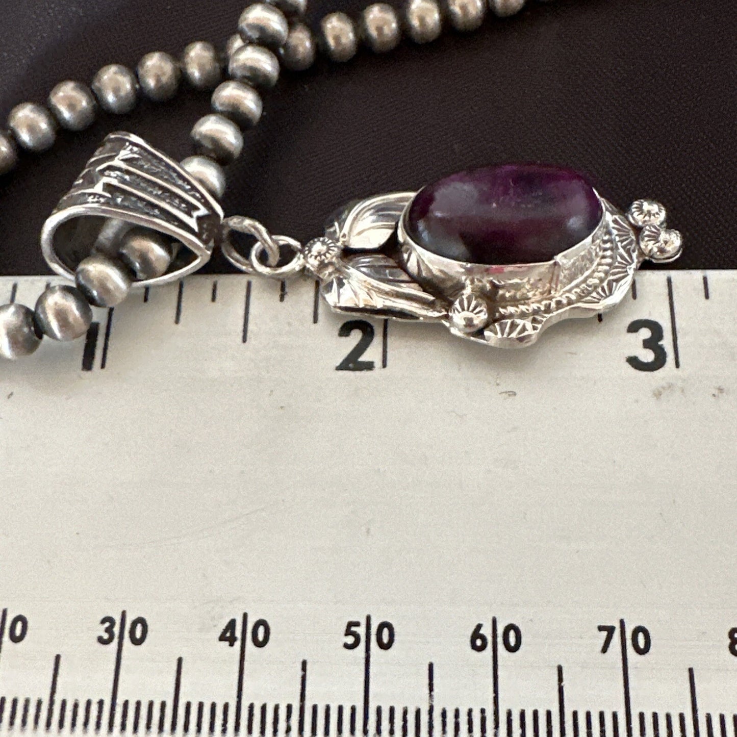 Purple Stone Pendant Navajo Pearls Sterling Silver Necklace 20” 18047