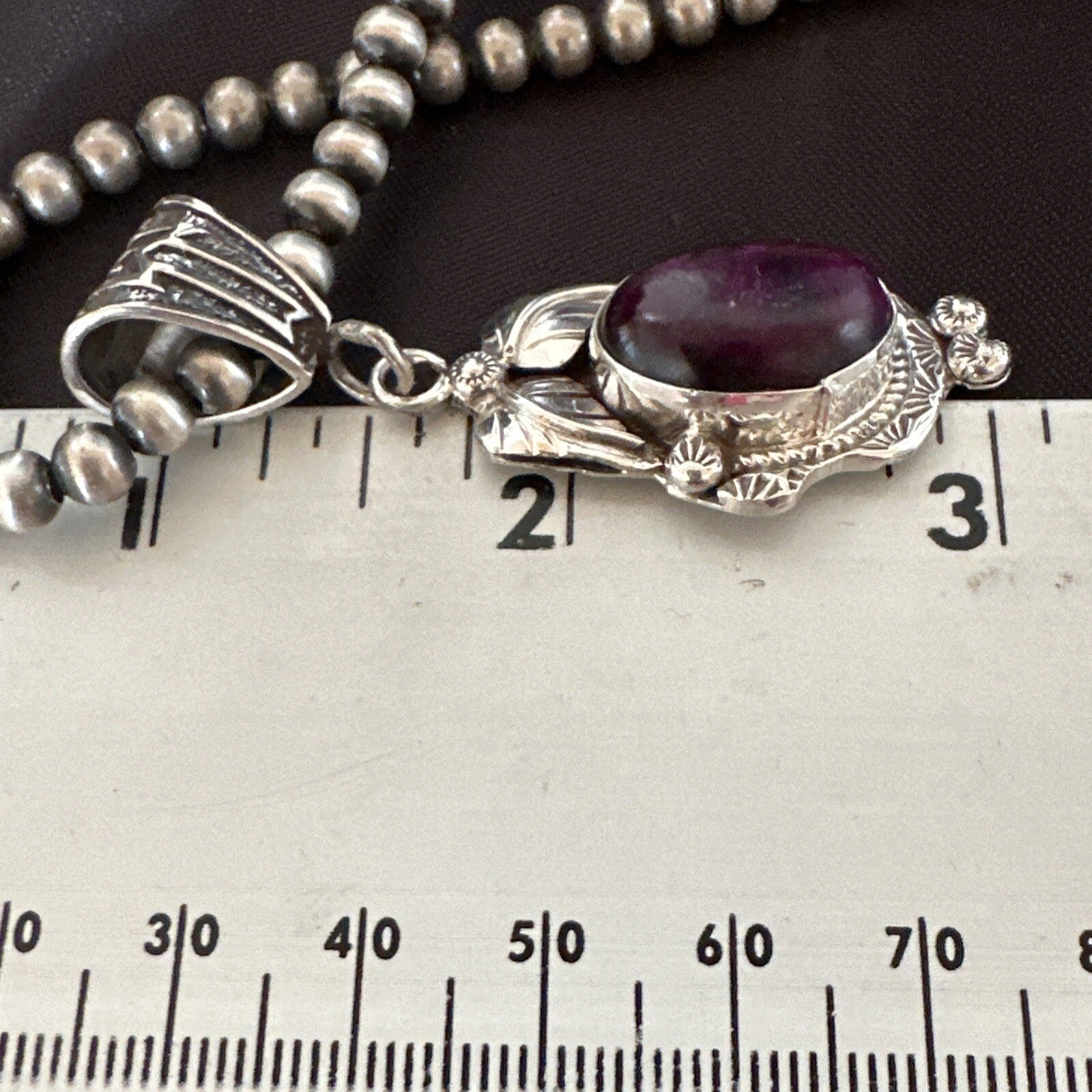Purple Stone Pendant Navajo Pearls Sterling Silver Necklace 20” 18047