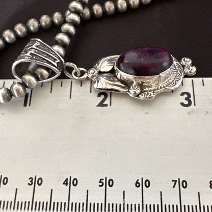 Purple Stone Pendant Navajo Pearls Sterling Silver Necklace 20” 18047