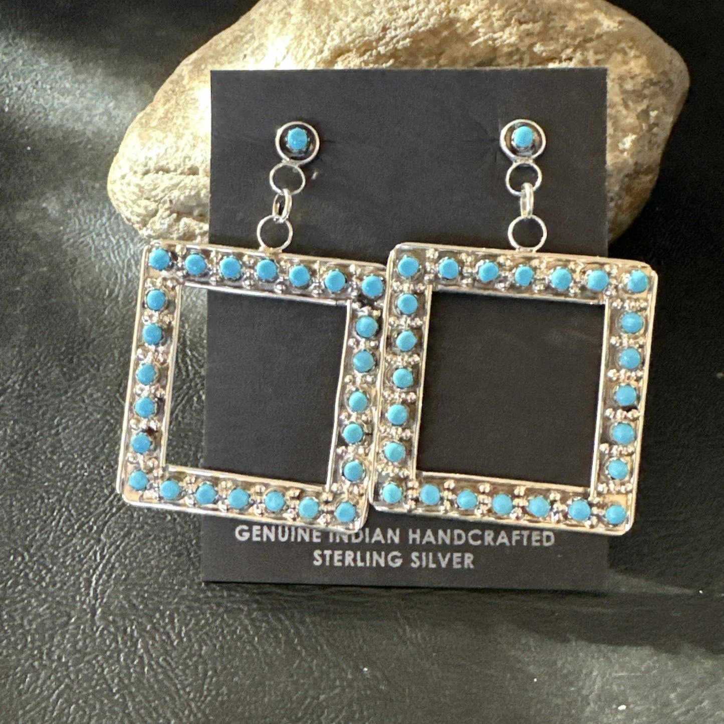 Zuni Petite Point Turquoise Cluster Earrings Sterling Silver Handmade 19771