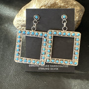 Zuni Petite Point Turquoise Cluster Earrings Sterling Silver Handmade 19771