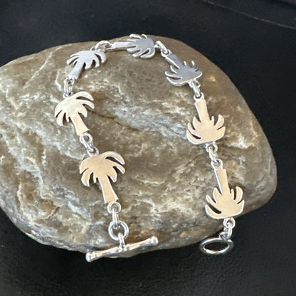 Palm Tree Old Pawn Sterling Silver Link Bracelet 7” 18130