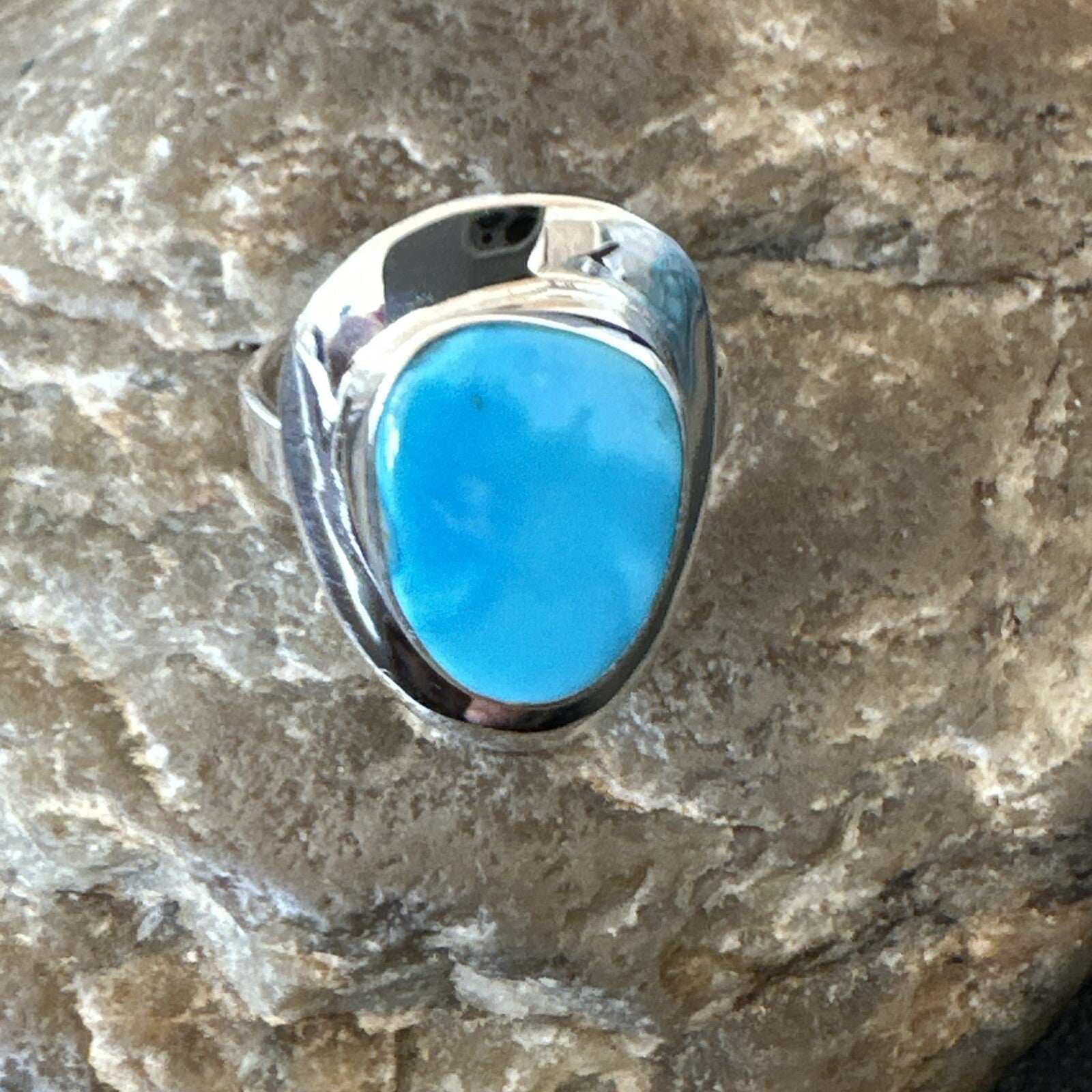 Southwestern Sterling Silver Blue Kingman Turquoise Ring Size 8 18523