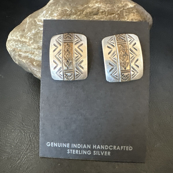 Old Pawn Navajo Stamped 12K Gold Earrings | Sterling Silver | Authentic Native American Handmade | 19090
