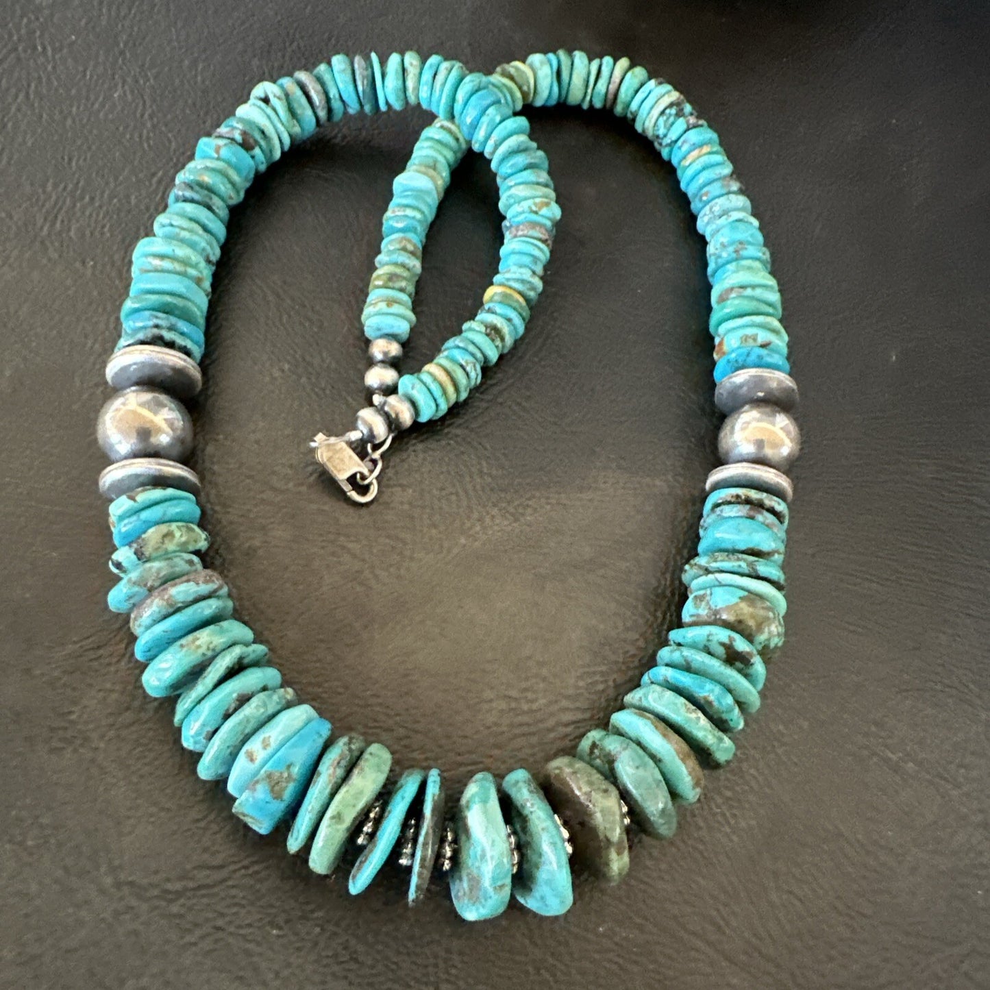 Graduated Blue Turquoise Navajo Pearls Sterling Silver Necklace 18” 18319