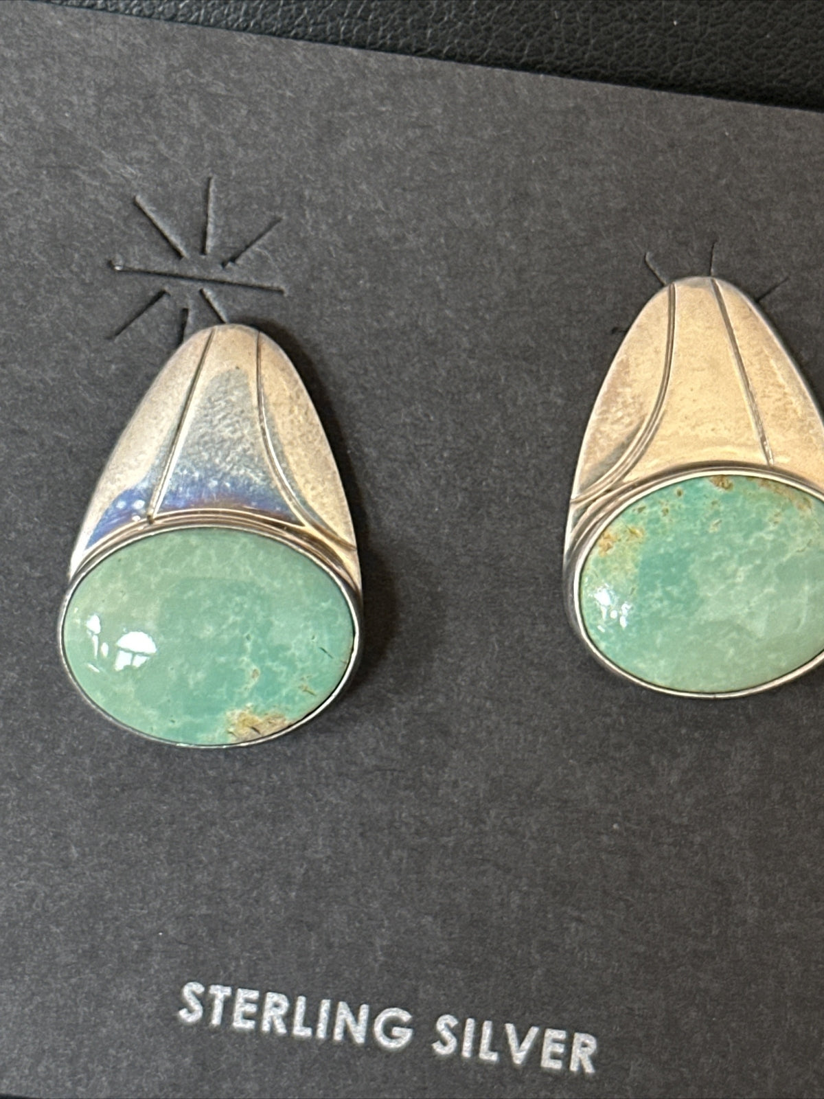 Navajo Green Turquoise Sterling Silver Dangle Earrings 14781