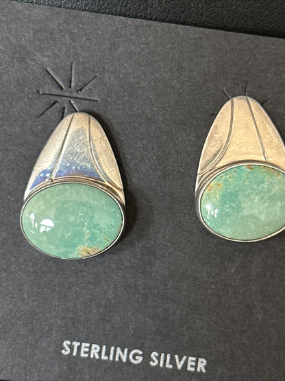 Navajo Green Turquoise Sterling Silver Dangle Earrings 14781
