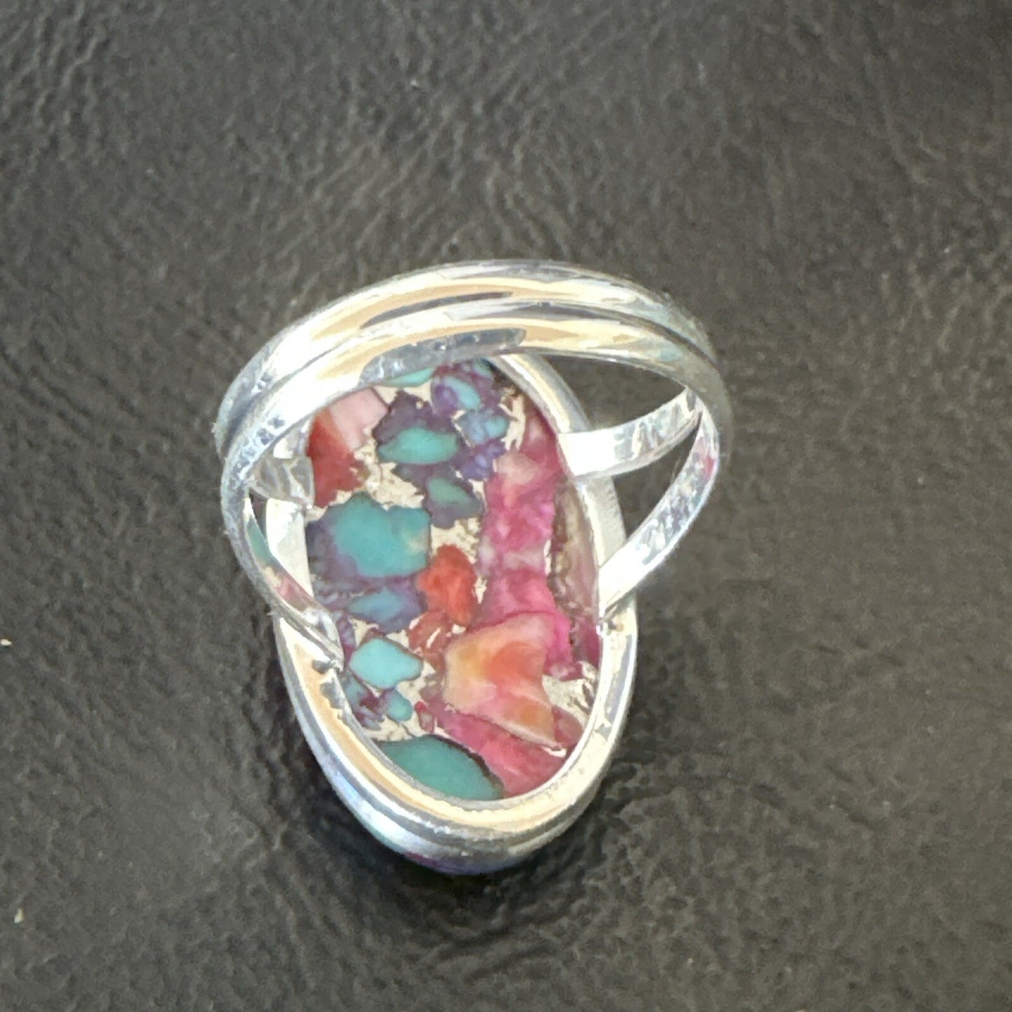 Blue Turquoise Spiny Oyster Southwestern Sterling Silver Ring Size 8 18482