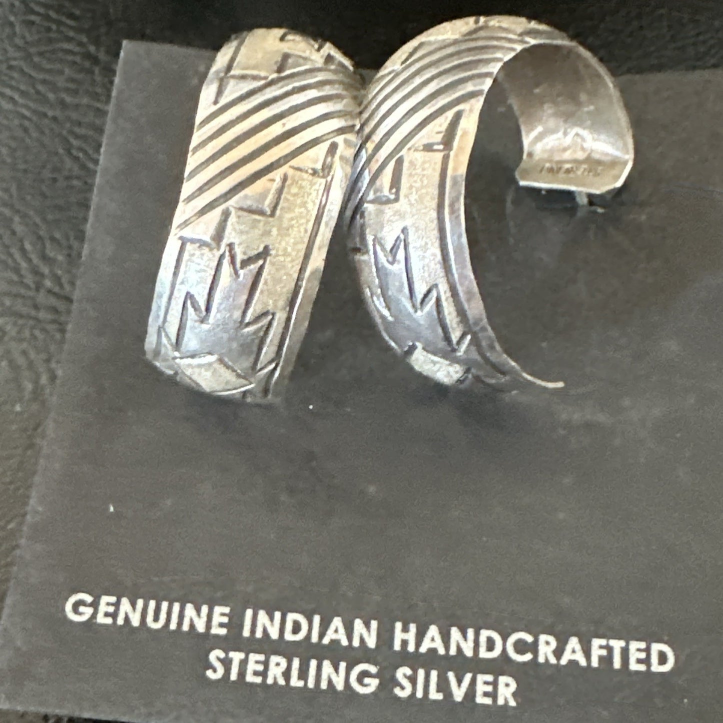Old Pawn Womens Stamped Design All Sterling Silver Hoop Stud Earrings 1" 19093
