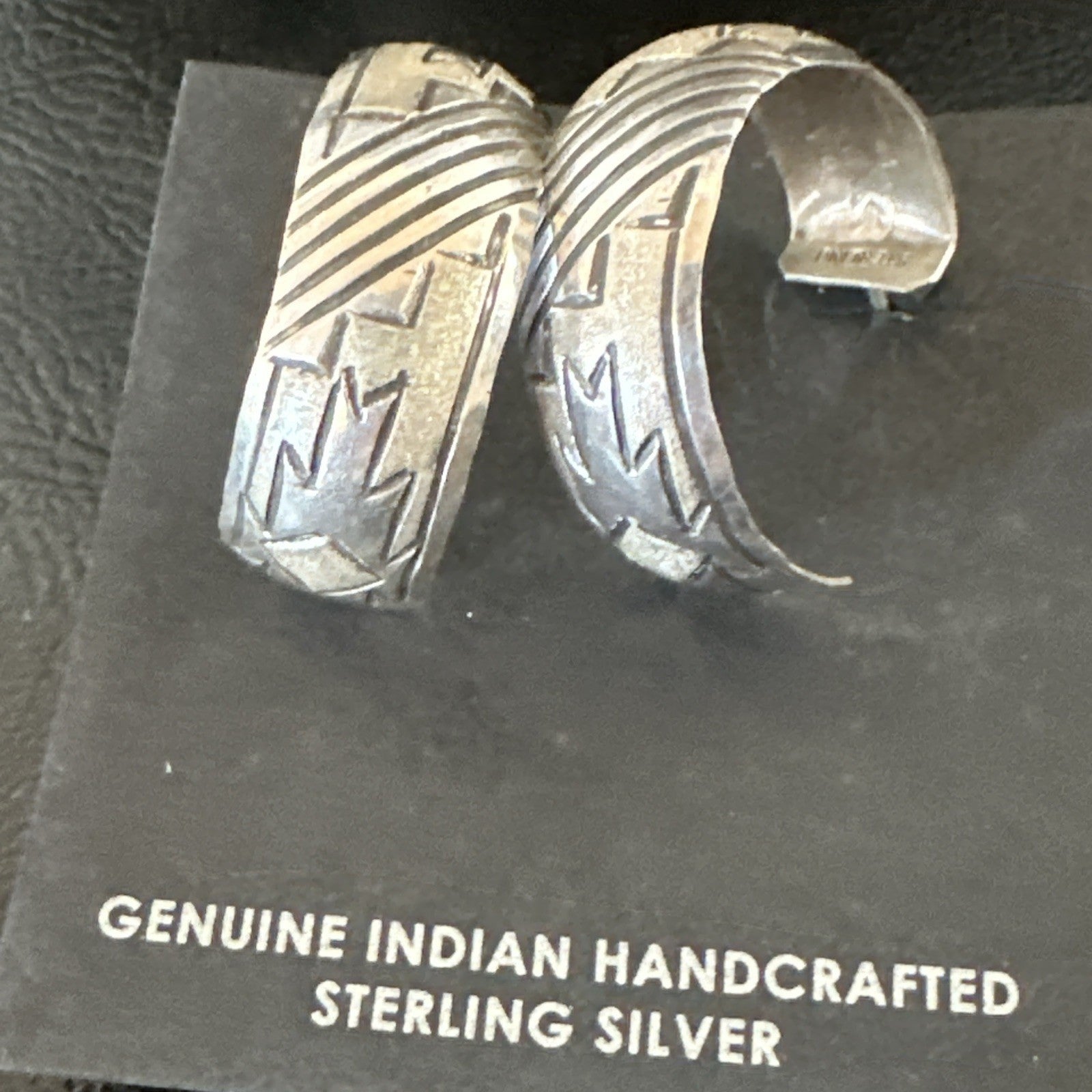 Old Pawn Womens Stamped Design All Sterling Silver Hoop Stud Earrings 1" 19093