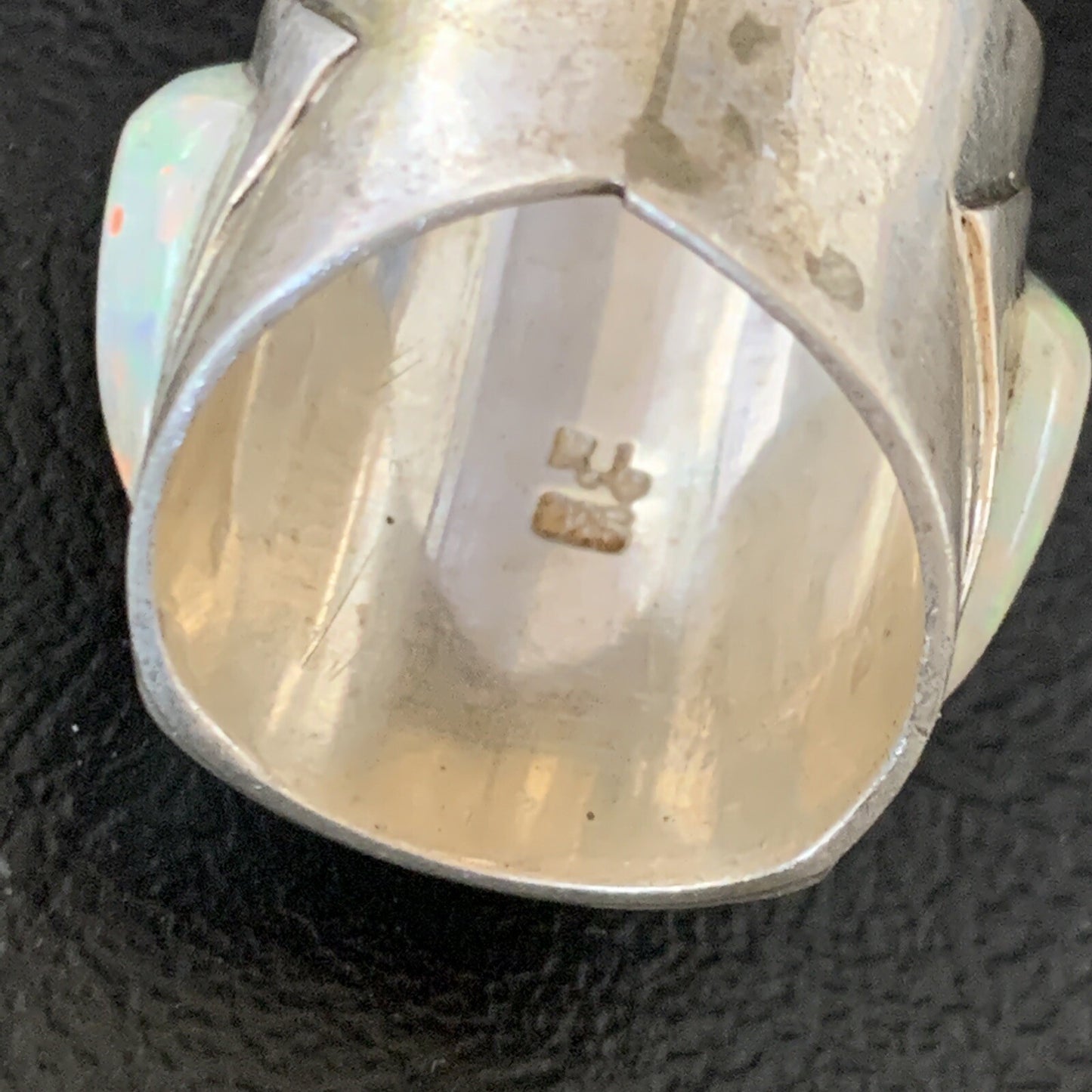 White Opal Native American Navajo Sterling Silver Inlay Ring Size 8 18922