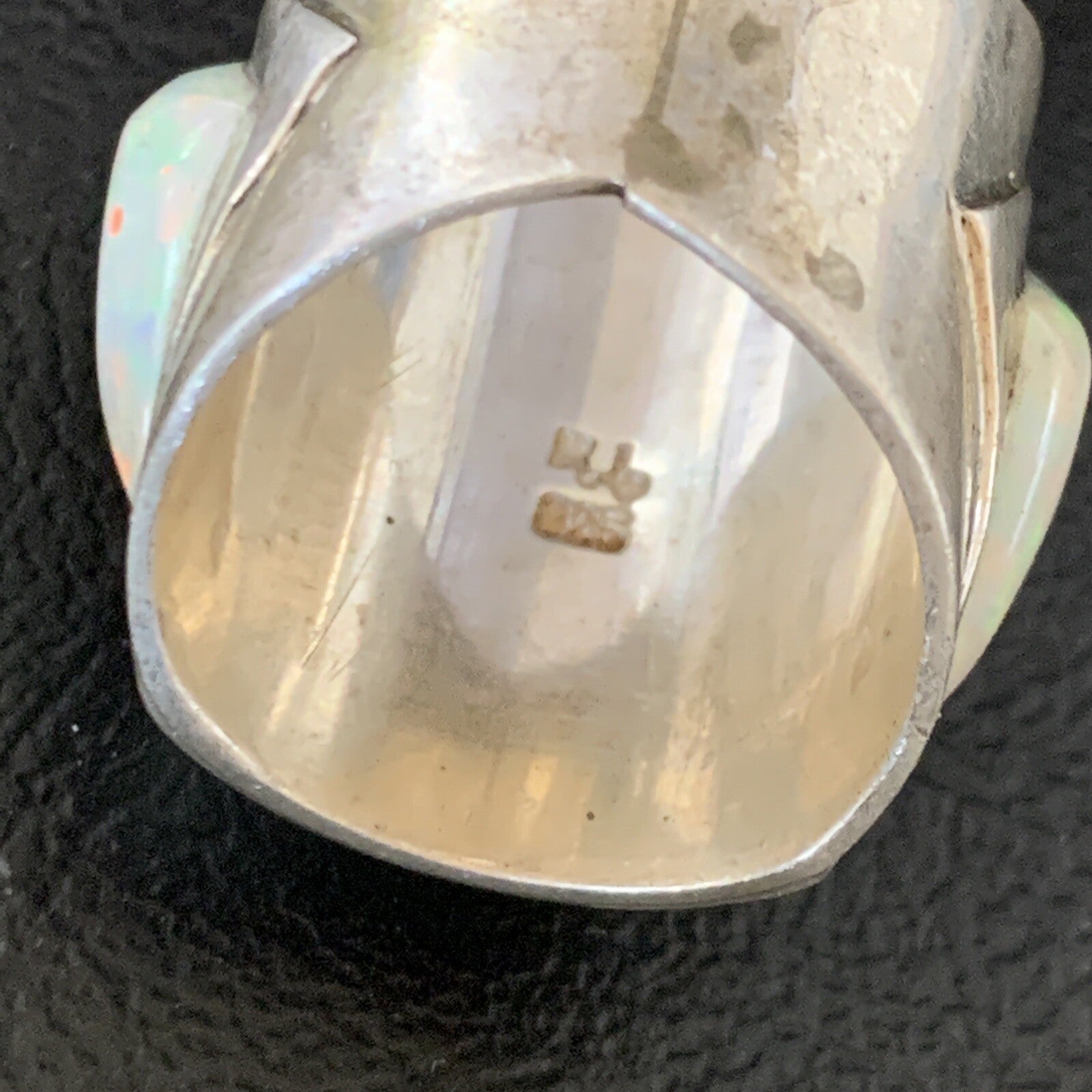 White Opal Native American Navajo Sterling Silver Inlay Ring Size 8 18922
