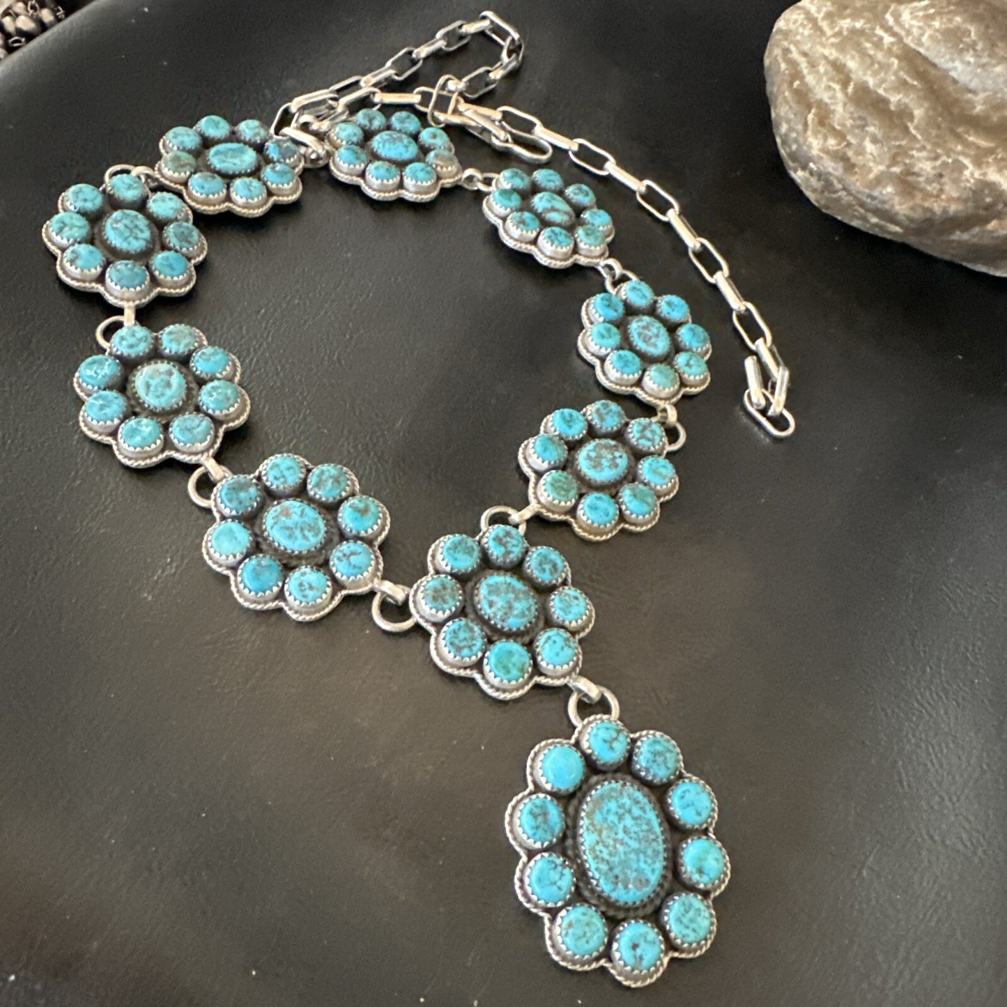 Cluster Lariat Blue Kingman Turquoise Necklace Pendant Navajo 30” 18795