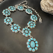 Cluster Lariat Blue Kingman Turquoise Necklace Pendant Navajo 30" | Authentic Native American Handmade | 18795
