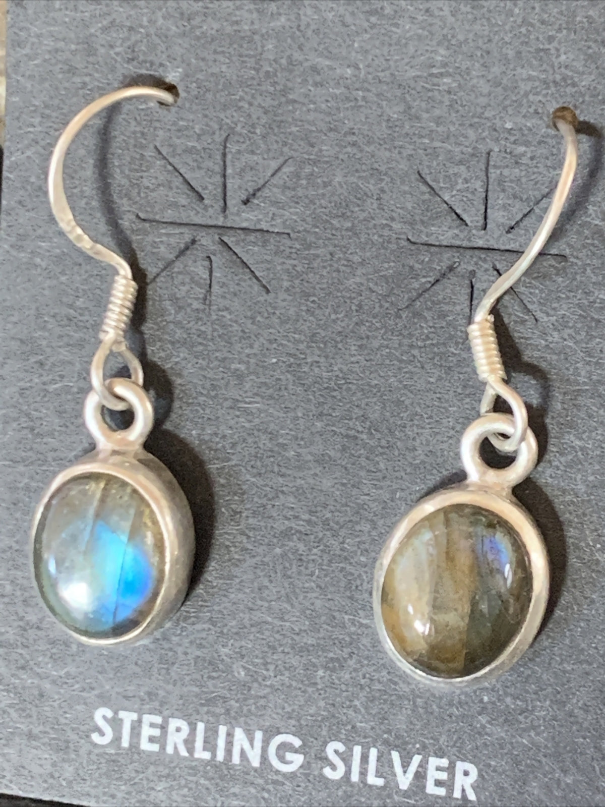 Native American Navajo Blue Labradorite Sterling Silver Dangle Earrings 13069